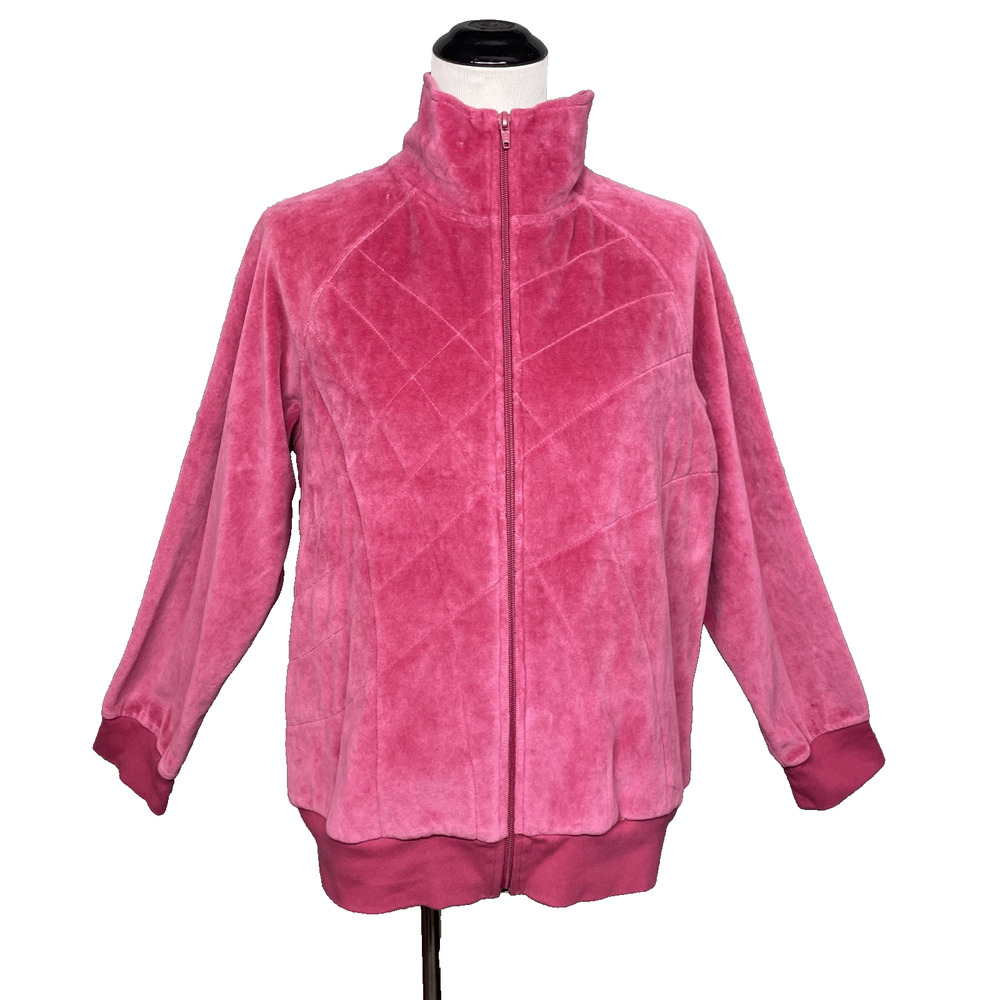 CB Casual Womens XL Pink Velour Full Zip Track Jacket Y2K Inspired Loungewear